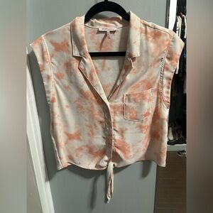 BCBGeneration Women's Button-Up Tie-Dye Blouse - Cream and Orange S